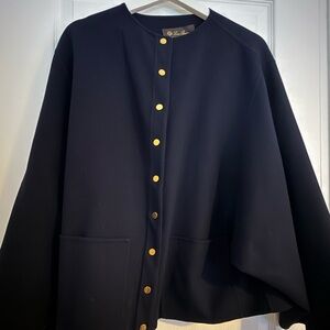 Loro Piana Navy Gift of Kings Alisa Cape with Gold Buttons